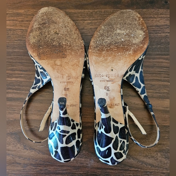 Kate Spade NY High Heel Slingback Sandal Beige Black Animal Giraffe Print Sz 6.5 - Picture 5 of 10
